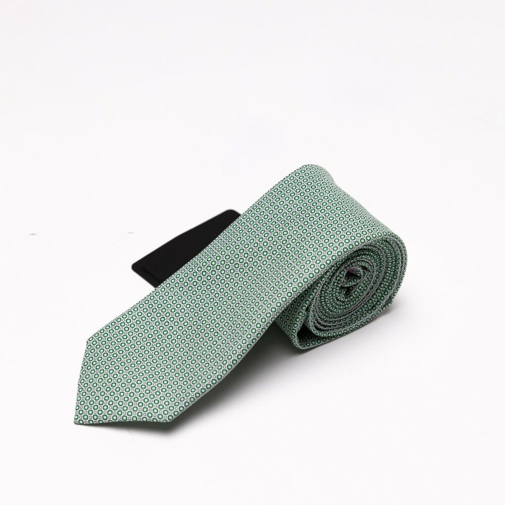 Report Collection Circle Print Cotton Slim Tie Green 1526